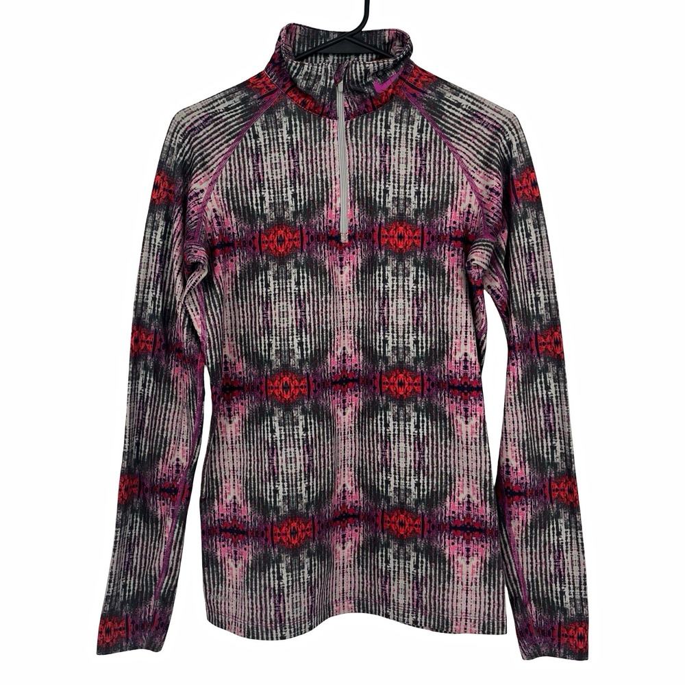 Nike Pro Combat Dri-FIT Women's M 1/4 Zip Pullover Fitted Pink Abstract Y2K Gym